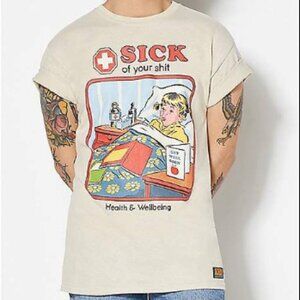 Steven Rhodes Authentic 100% Cotton Graphic Slogan T-Shirt - Size Large in Cream